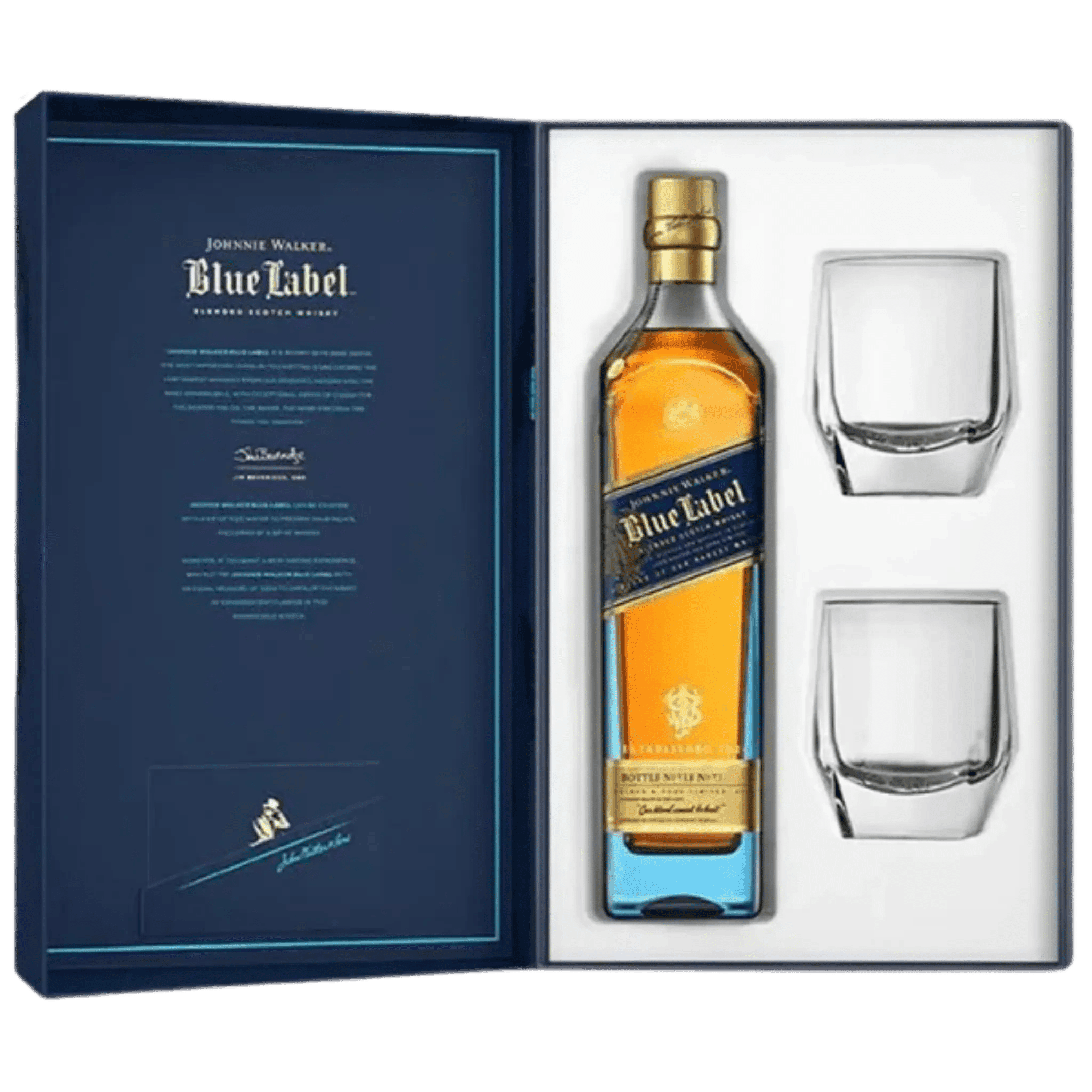 JOHNNIE WALKER BLUE LABEL TWO GLASS GIFT SET 750ML